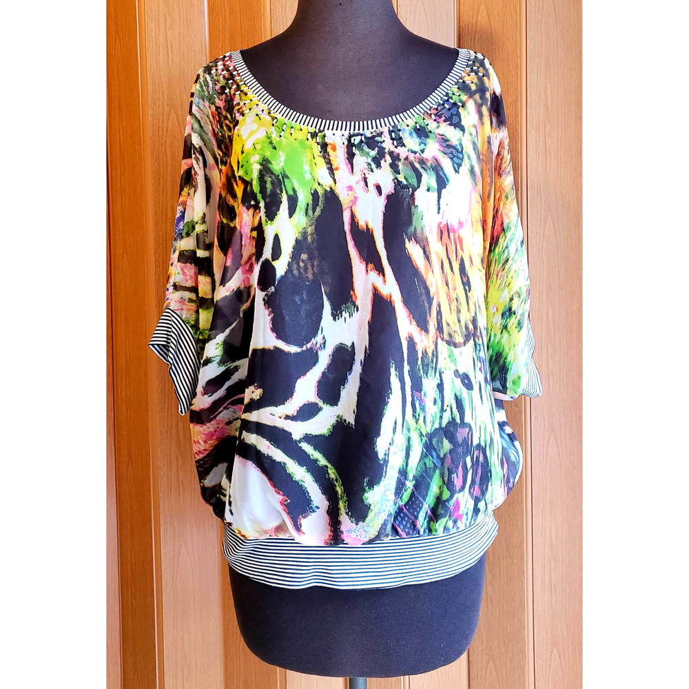 Elysee 26 size medium zebra & cheetah print mesh blouse